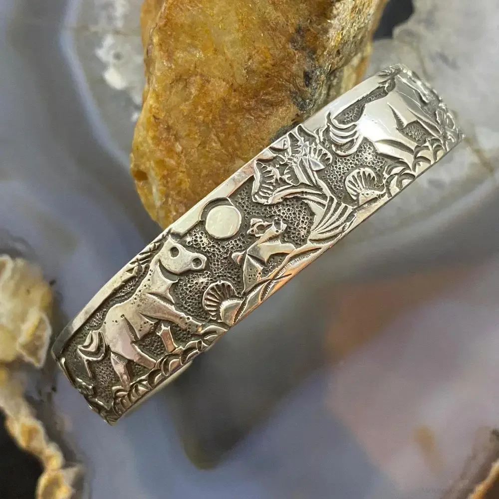 Lloyd Becenti Sterling Silver Horses in Desert Storyteller Bracelet For Women #3 - Picture 1 of 10